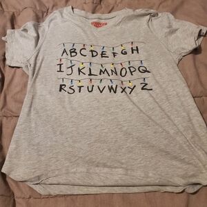 STRANGER THINGS Netflix String Lights ABC Gray Women Tshirt V-Neck